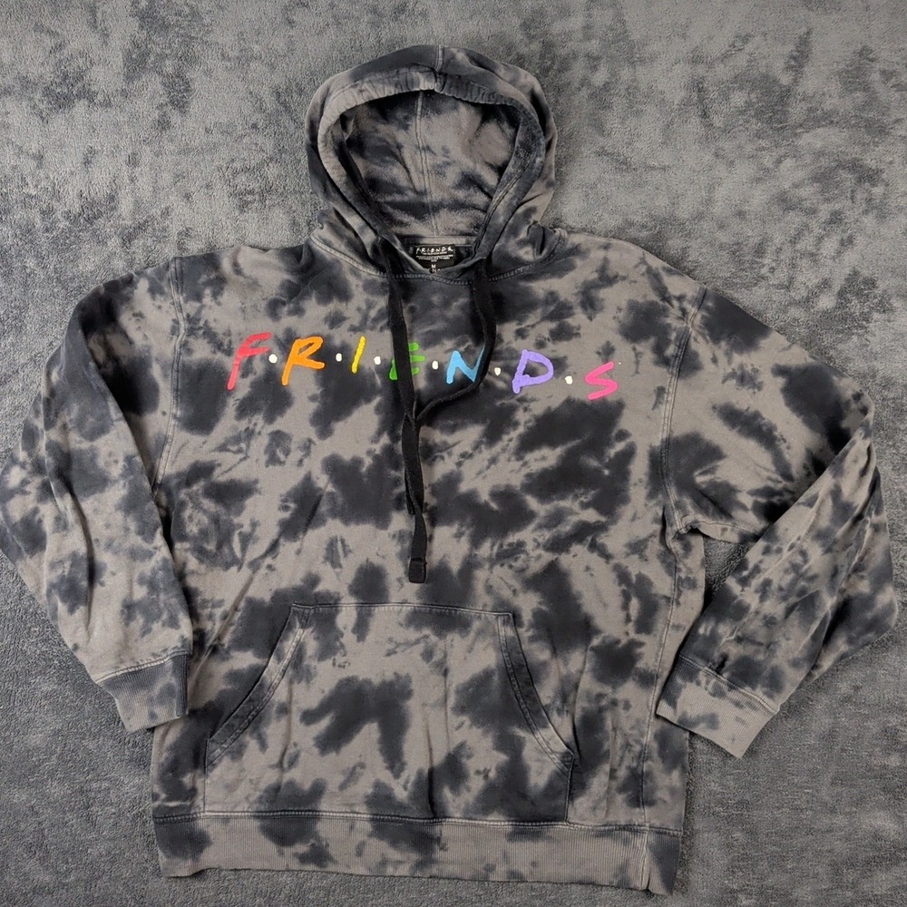 Friends Hoodie Medium Tie Dye Black Gray Logo TV Show Pullover
